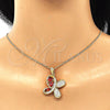 Oro Laminado Pendant Necklace, Gold Filled Style Butterfly and Teardrop Design, with Garnet Cubic Zirconia and White Micro Pave, Polished, Golden Finish, 04.323.0012.1.20 (02 MM Thickness, 20 Inches Length)