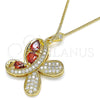 Oro Laminado Pendant Necklace, Gold Filled Style Butterfly and Teardrop Design, with Garnet Cubic Zirconia and White Micro Pave, Polished, Golden Finish, 04.323.0012.1.20 (02 MM Thickness, 20 Inches Length)