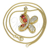 Oro Laminado Pendant Necklace, Gold Filled Style Butterfly and Teardrop Design, with Garnet Cubic Zirconia and White Micro Pave, Polished, Golden Finish, 04.323.0012.1.20 (02 MM Thickness, 20 Inches Length)