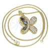 Oro Laminado Pendant Necklace, Gold Filled Style Butterfly and Teardrop Design, with Black Cubic Zirconia and White Micro Pave, Polished, Golden Finish, 04.323.0012.2.20 (02 MM Thickness, 20 Inches Length)