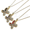 Oro Laminado Pendant Necklace, Gold Filled Style Butterfly and Teardrop Design, with Black Cubic Zirconia and White Micro Pave, Polished, Golden Finish, 04.323.0012.2.20 (02 MM Thickness, 20 Inches Length)