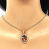 Oro Laminado Pendant Necklace, Gold Filled Style Flower and Teardrop Design, with Garnet Cubic Zirconia and White Micro Pave, Polished, Golden Finish, 04.323.0002.1.20 (02 MM Thickness, 20 Inches Length)