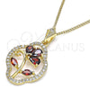 Oro Laminado Pendant Necklace, Gold Filled Style Flower and Teardrop Design, with Garnet Cubic Zirconia and White Micro Pave, Polished, Golden Finish, 04.323.0002.1.20 (02 MM Thickness, 20 Inches Length)