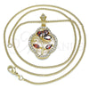 Oro Laminado Pendant Necklace, Gold Filled Style Flower and Teardrop Design, with Garnet Cubic Zirconia and White Micro Pave, Polished, Golden Finish, 04.323.0002.1.20 (02 MM Thickness, 20 Inches Length)