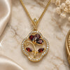 Oro Laminado Pendant Necklace, Gold Filled Style Flower and Teardrop Design, with Garnet Cubic Zirconia and White Micro Pave, Polished, Golden Finish, 04.323.0002.1.20 (02 MM Thickness, 20 Inches Length)