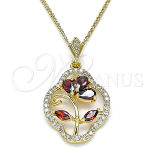 Gold Filled Necklace — Pendant Necklace Flower and Teardrop Design with Garnet — main product view — SKU 132923 | Oro Laminado collar — Pendant Necklace flor and Teardrop diseño with Garnet — SKU 132923