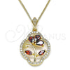 Oro Laminado Pendant Necklace, Gold Filled Style Flower and Teardrop Design, with Garnet Cubic Zirconia and White Micro Pave, Polished, Golden Finish, 04.323.0002.1.20 (02 MM Thickness, 20 Inches Length)