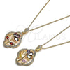 Oro Laminado Pendant Necklace, Gold Filled Style Flower and Teardrop Design, with Garnet Cubic Zirconia and White Micro Pave, Polished, Golden Finish, 04.323.0002.1.20 (02 MM Thickness, 20 Inches Length)