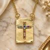 Oro Laminado Pendant Necklace, Gold Filled Style Cross Design, with Multicolor Micro Pave, Polished, Golden Finish, 04.341.0035.18 (02 MM Thickness, 18 Inches Length)