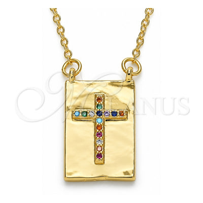 Oro Laminado Pendant Necklace, Gold Filled Style Cross Design, with Multicolor Micro Pave, Polished, Golden Finish, 04.341.0035.18 (02 MM Thickness, 18 Inches Length)