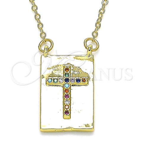 Oro Laminado Pendant Necklace, Gold Filled Style Cross Design, with Multicolor Micro Pave, Polished, Golden Finish, 04.341.0035.18 (02 MM Thickness, 18 Inches Length)