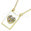 Oro Laminado Pendant Necklace, Gold Filled Style Heart Design, with Multicolor Micro Pave, Polished, Golden Finish, 04.341.0036.18 (02 MM Thickness, 18 Inches Length)