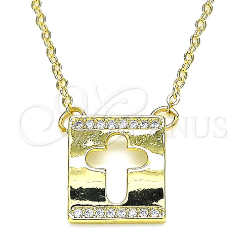 Oro Laminado Pendant Necklace, Gold Filled Style Cross Design, with White Micro Pave, Polished, Golden Finish, 04.341.0038.18 (02 MM Thickness, 18 Inches Length)