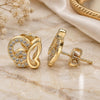 Oro Laminado Stud Earring, Gold Filled Style Butterfly Design, with White Micro Pave, Polished, Golden Finish, 02.94.0126