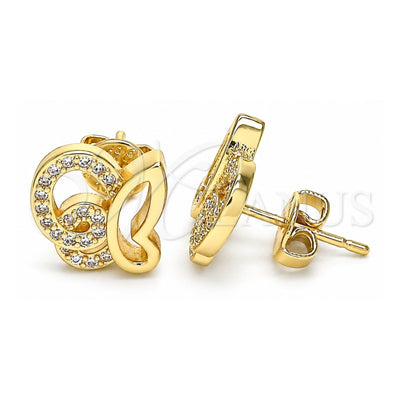 Oro Laminado Stud Earring, Gold Filled Style Butterfly Design, with White Micro Pave, Polished, Golden Finish, 02.94.0126