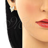 Oro Laminado Stud Earring, Gold Filled Style Butterfly Design, with White Micro Pave, Polished, Golden Finish, 02.94.0127
