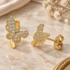 Oro Laminado Stud Earring, Gold Filled Style Butterfly Design, with White Micro Pave, Polished, Golden Finish, 02.94.0127