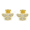 Oro Laminado Stud Earring, Gold Filled Style Butterfly Design, with White Micro Pave, Polished, Golden Finish, 02.94.0128