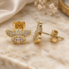 Oro Laminado Stud Earring, Gold Filled Style Butterfly Design, with White Micro Pave, Polished, Golden Finish, 02.94.0128
