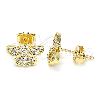 Oro Laminado Stud Earring, Gold Filled Style Butterfly Design, with White Micro Pave, Polished, Golden Finish for wholesale, main product view
