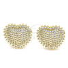 Oro Laminado Stud Earring, Gold Filled Style Heart Design, with White Micro Pave, Polished, Golden Finish, 02.156.0407