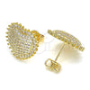 Oro Laminado Stud Earring, Gold Filled Style Heart Design, with White Micro Pave, Polished, Golden Finish, 02.156.0407