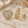 Oro Laminado Stud Earring, Gold Filled Style Heart Design, with White Micro Pave, Polished, Golden Finish, 02.156.0407