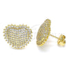 Oro Laminado Stud Earring, Gold Filled Style Heart Design, with White Micro Pave, Polished, Golden Finish, 02.156.0407