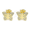Oro Laminado Stud Earring, Gold Filled Style Butterfly Design, with White Micro Pave, Polished, Golden Finish, 02.156.0408