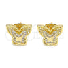 Oro Laminado Stud Earring, Gold Filled Style Butterfly Design, with White Micro Pave, Polished, Golden Finish, 02.156.0411
