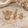 Oro Laminado Stud Earring, Gold Filled Style Butterfly Design, with White Micro Pave, Polished, Golden Finish, 02.156.0411