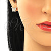 Oro Laminado Stud Earring, Gold Filled Style Butterfly Design, with White Micro Pave, Polished, Golden Finish, 02.156.0413