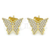 Oro Laminado Stud Earring, Gold Filled Style Butterfly Design, with White Micro Pave, Polished, Golden Finish, 02.156.0413