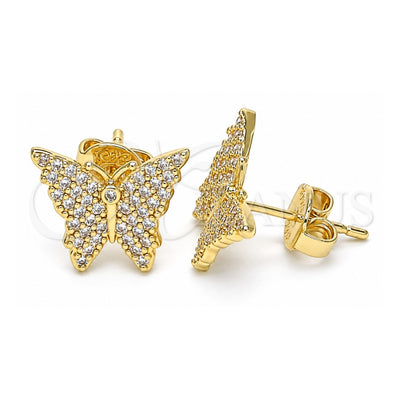 Oro Laminado Stud Earring, Gold Filled Style Butterfly Design, with White Micro Pave, Polished, Golden Finish, 02.156.0413