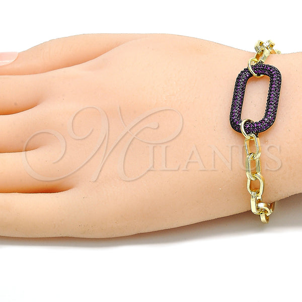 Gold Filled Bracelet — Fancy Bracelet Paperclip Design with Ruby Micro Pave — alternate product view — SKU 132958 | Oro Laminado brazalete — elegante Bracelet Paperclip diseño with Ruby Micro Pave — SKU 132958