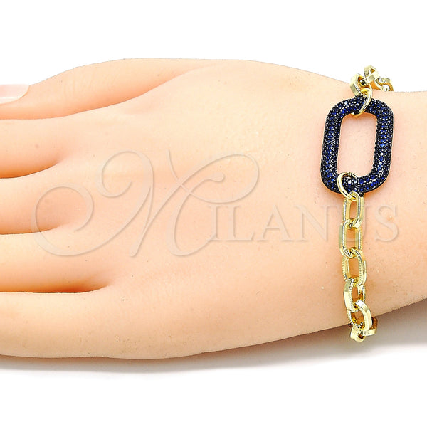 Gold Filled Bracelet — Fancy Bracelet Paperclip Design with Sapphire Blue Micro — alternate product view — SKU 132959 | Oro Laminado brazalete — elegante Bracelet Paperclip diseño with Sapphire Blue Micro — SKU 132959