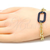 Oro Laminado Fancy Bracelet, Gold Filled Style Paperclip Design, with Sapphire Blue Micro Pave, Polished, Black Rhodium Finish, 03.341.0052.3.07 (06 MM Thickness, 7 Inches Length)