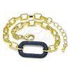Oro Laminado Fancy Bracelet, Gold Filled Style Paperclip Design, with Sapphire Blue Micro Pave, Polished, Black Rhodium Finish, 03.341.0052.3.07 (06 MM Thickness, 7 Inches Length)