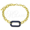 Oro Laminado Fancy Bracelet, Gold Filled Style Paperclip Design, with Sapphire Blue Micro Pave, Polished, Black Rhodium Finish, 03.341.0052.3.07 (06 MM Thickness, 7 Inches Length)