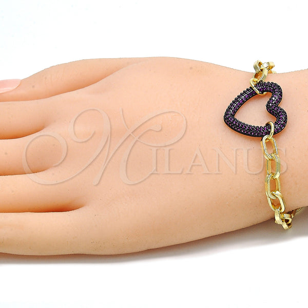 Gold Filled Bracelet — Fancy Bracelet Paperclip and Heart Design with Garnet — alternate product view — SKU 132968 | Oro Laminado brazalete — elegante Bracelet Paperclip and corazón diseño with Garnet — SKU 132968