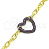 Oro Laminado Fancy Bracelet, Gold Filled Style Paperclip and Heart Design, with Garnet Micro Pave, Polished, Black Rhodium Finish, 03.341.0054.2.07 (06 MM Thickness, 7 Inches Length)