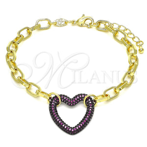 Gold Filled Bracelet — Fancy Bracelet Paperclip and Heart Design with Garnet — main product view — SKU 132968 | Oro Laminado brazalete — elegante Bracelet Paperclip and corazón diseño with Garnet — SKU 132968
