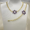 Oro Laminado Necklace and Bracelet, Gold Filled Style Paperclip and Star of David Design, with Ruby Micro Pave, Polished, Black Rhodium Finish, 06.341.0003.2