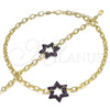 Oro Laminado Necklace and Bracelet, Gold Filled Style Paperclip and Star of David Design, with Ruby Micro Pave, Polished, Black Rhodium Finish, 06.341.0003.2
