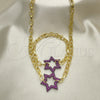 Oro Laminado Necklace and Bracelet, Gold Filled Style Paperclip and Star of David Design, with Ruby Micro Pave, Polished, Black Rhodium Finish, 06.341.0003.2