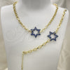 Oro Laminado Necklace and Bracelet, Gold Filled Style Paperclip and Star of David Design, with Sapphire Blue Micro Pave, Polished, Black Rhodium Finish, 06.341.0003.3