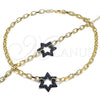 Oro Laminado Necklace and Bracelet, Gold Filled Style Paperclip and Star of David Design, with Sapphire Blue Micro Pave, Polished, Black Rhodium Finish, 06.341.0003.3