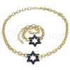 Oro Laminado Necklace and Bracelet, Gold Filled Style Paperclip and Star of David Design, with Sapphire Blue Micro Pave, Polished, Black Rhodium Finish, 06.341.0003.3