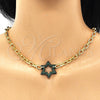Oro Laminado Necklace and Bracelet, Gold Filled Style Paperclip and Star of David Design, with Green Micro Pave, Polished, Black Rhodium Finish, 06.341.0003.4