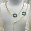 Oro Laminado Necklace and Bracelet, Gold Filled Style Paperclip and Star of David Design, with Green Micro Pave, Polished, Black Rhodium Finish, 06.341.0003.4